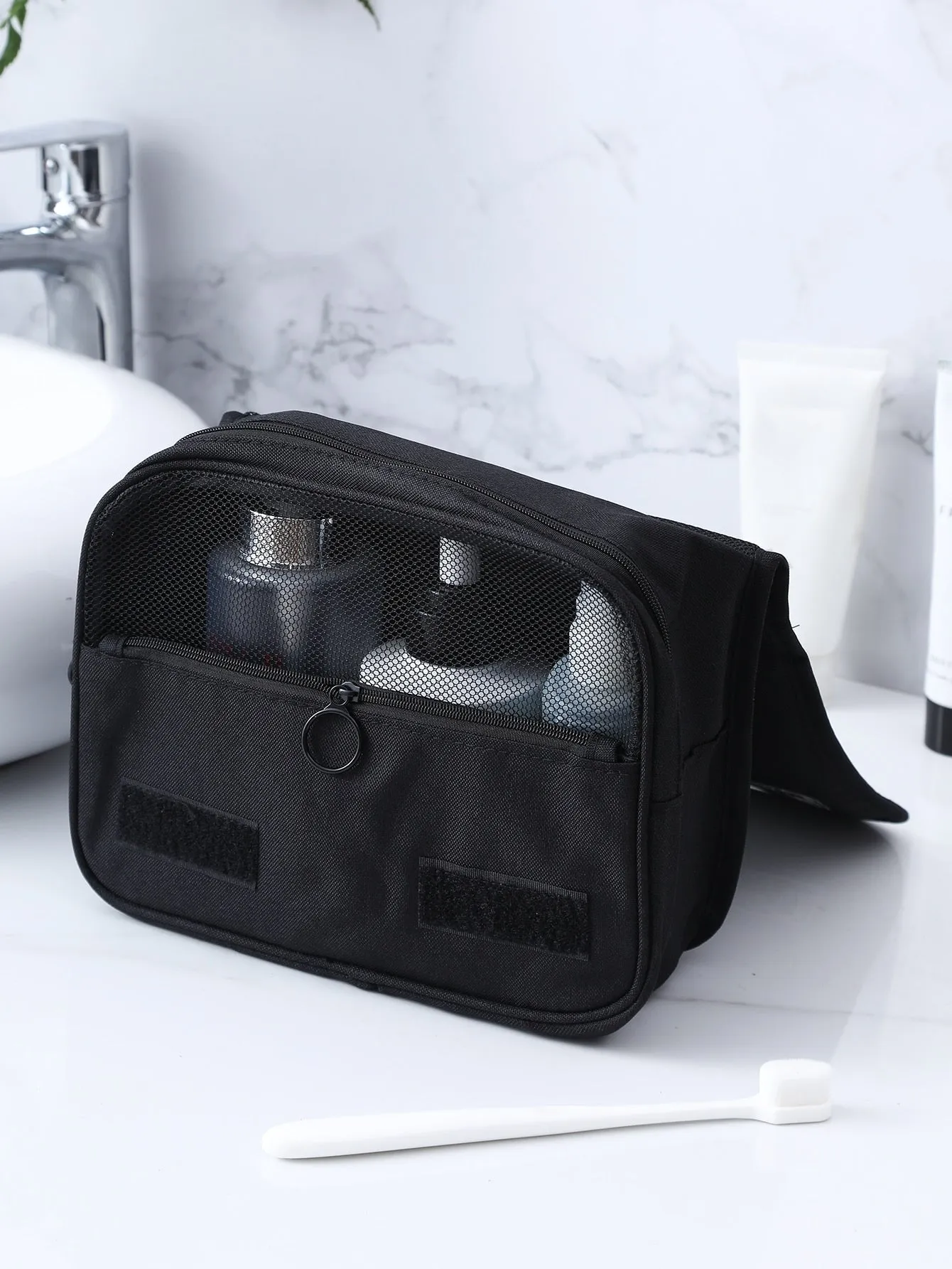 1pc 9.05*7.48inch Hanging Toiletry Travel Bag, Multi Pocket Makeup Cosmetic Bag For Travel Organizer