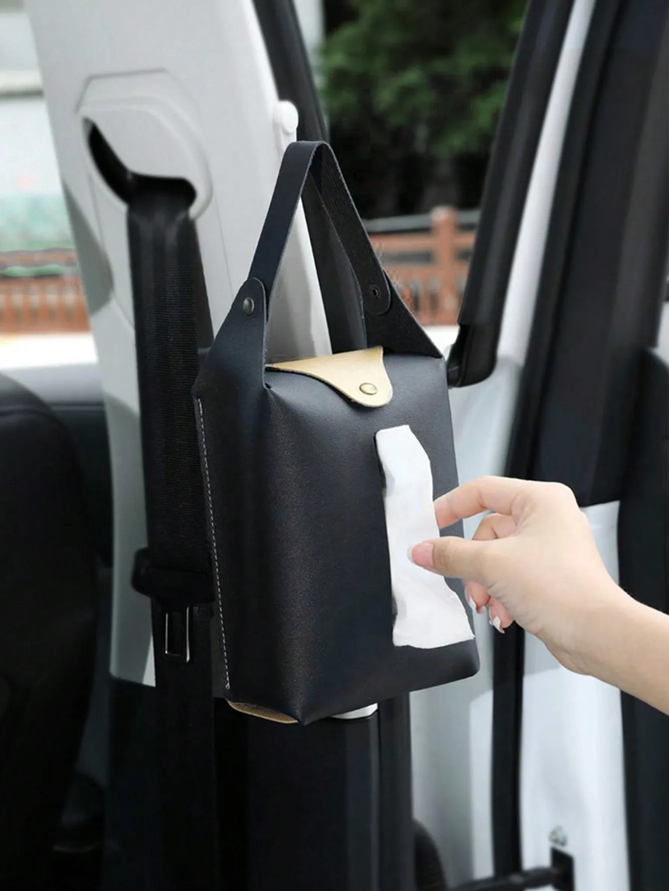 1pc Simple Car Tissue Box Hanging PU Tissue Bag For Car Seat