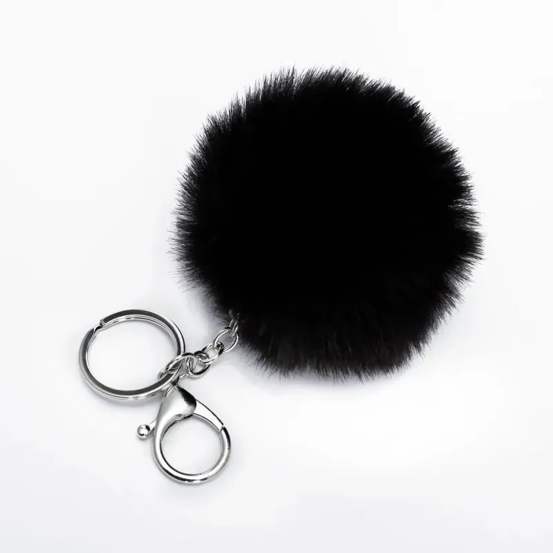 1Pcs 8Cm Fake Fur Bag Keychain Pompom Car Keyring Silver Color Chains Pompons Fake Fox Rabbit Fur Ch