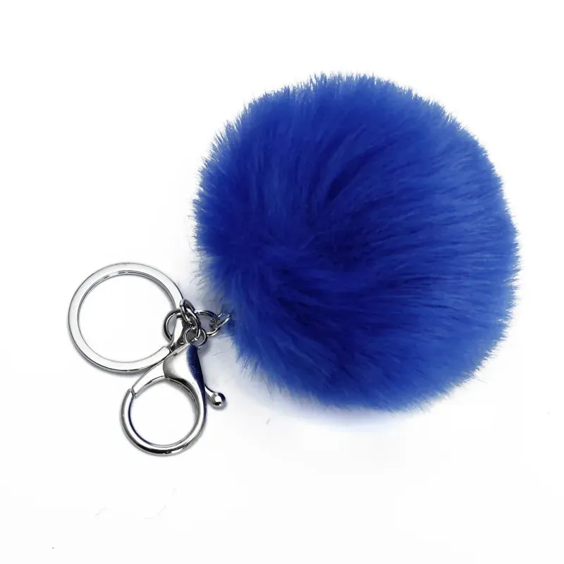 1Pcs 8Cm Fake Fur Bag Keychain Pompom Car Keyring Silver Color Chains Pompons Fake Fox Rabbit Fur Ch