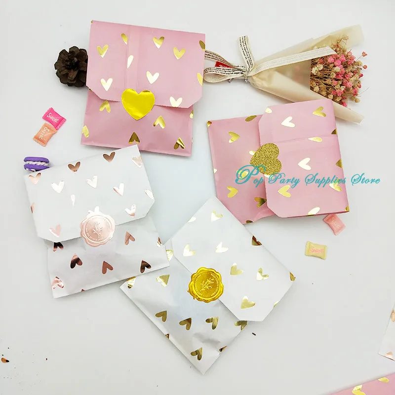 25Pcs/Bag Paper Bag Rose Gold Candy Gift Foil Heart Sticker Wedding Bridal Baby Shower Wedding Birth