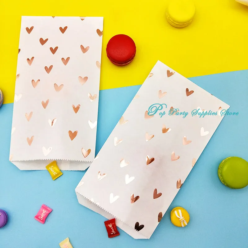 25Pcs/Bag Paper Bag Rose Gold Candy Gift Foil Heart Sticker Wedding Bridal Baby Shower Wedding Birth