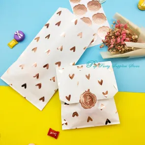 25Pcs/Bag Paper Bag Rose Gold Candy Gift Foil Heart Sticker Wedding Bridal Baby Shower Wedding Birth