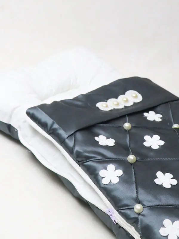 2Pcs Newborn Baby Quilted Sleeping Bag Flowers Dark Grey