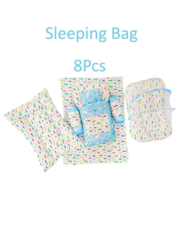 8Pcs Newborn Baby Sleeping Bag With Mosquito Net Car Light Blue