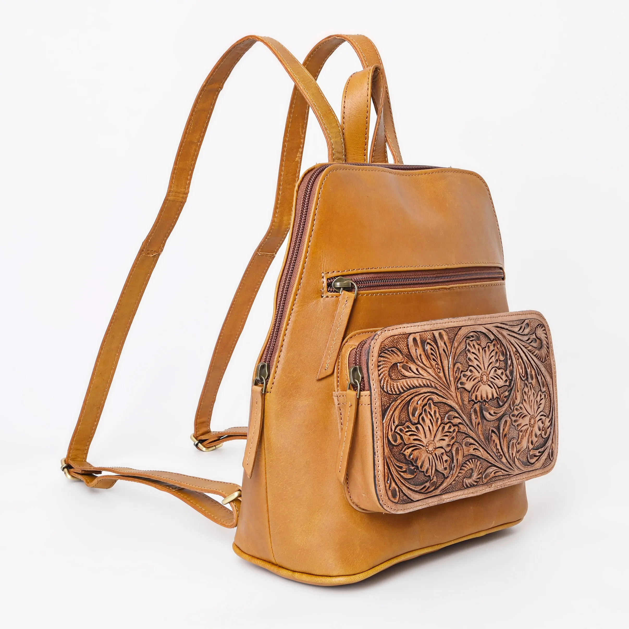 A&A-1043 Montana West Genuine Oily Calf Leather Hand Tooled Collection Backpack