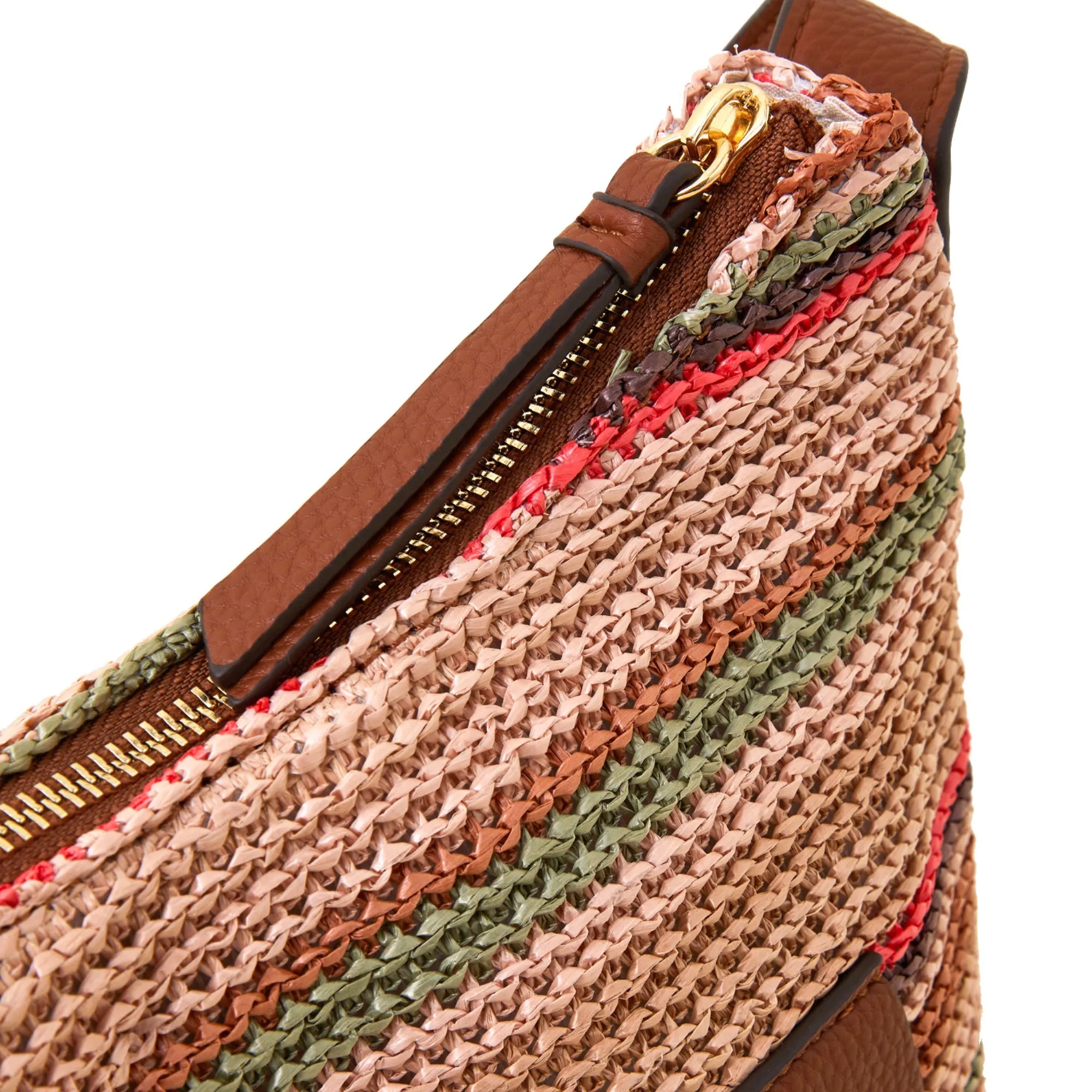 Accessorize London Women's Brown Stripe Raffia Woven Sling Bag