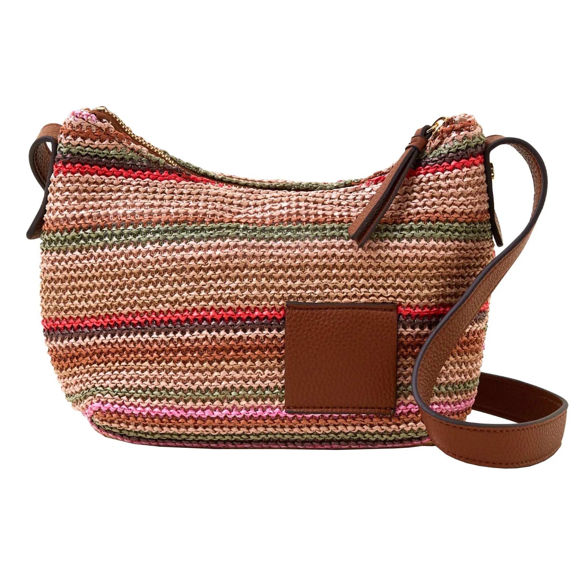 Accessorize London Women's Brown Stripe Raffia Woven Sling Bag