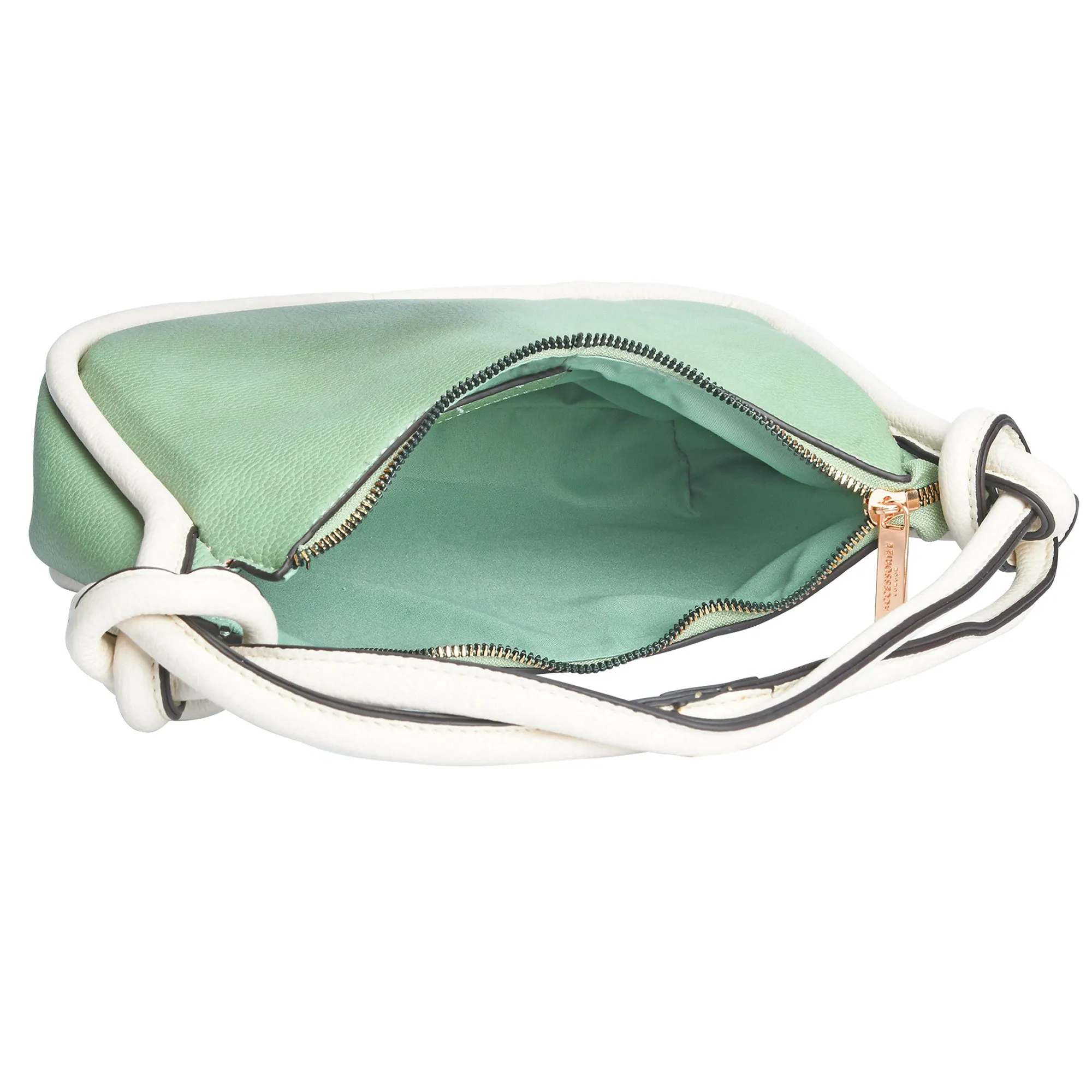 Accessorize London Women's Faux Leather Light Green Contrast Knotted Shoulder Bag