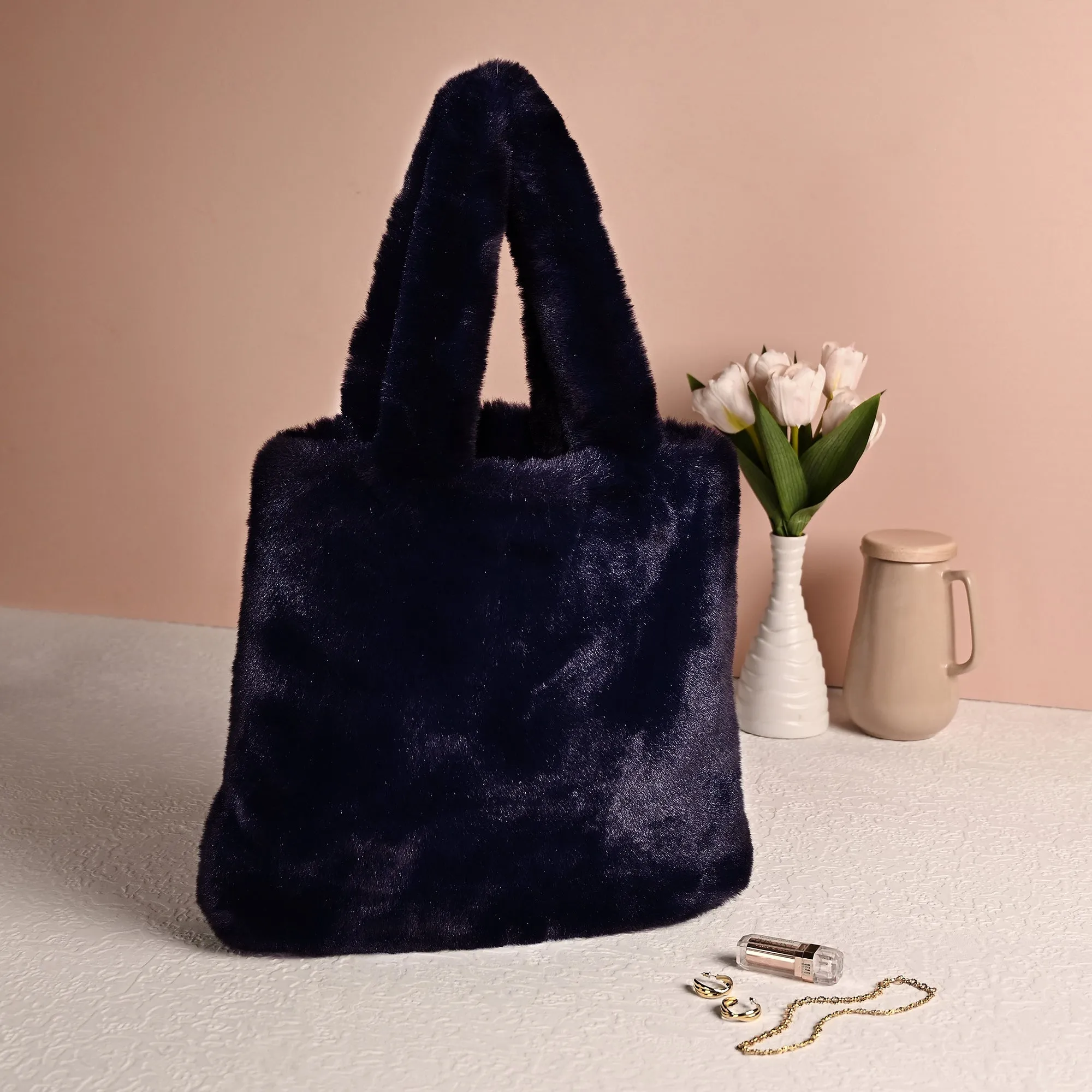 Accessorize London Women's Navy Faux Fur Shopper Bag