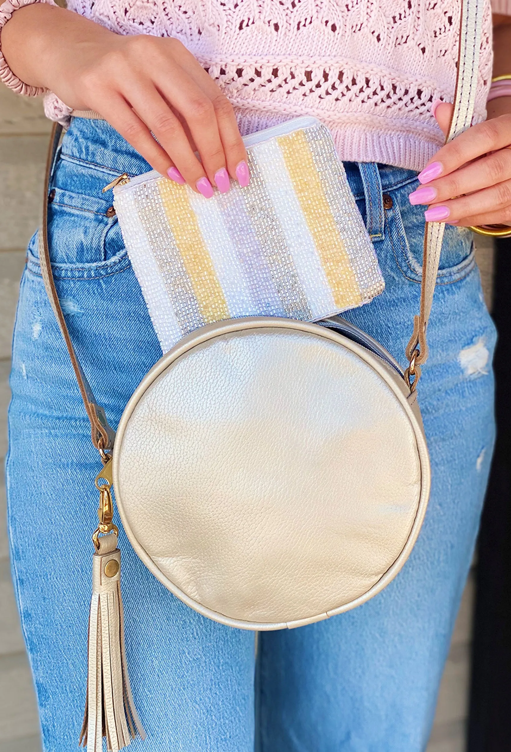 All the Attention Beaded Pouch in White