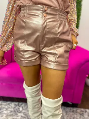 Anything Can Happen Faux Leather Metallic Pink Paper Bag Shorts