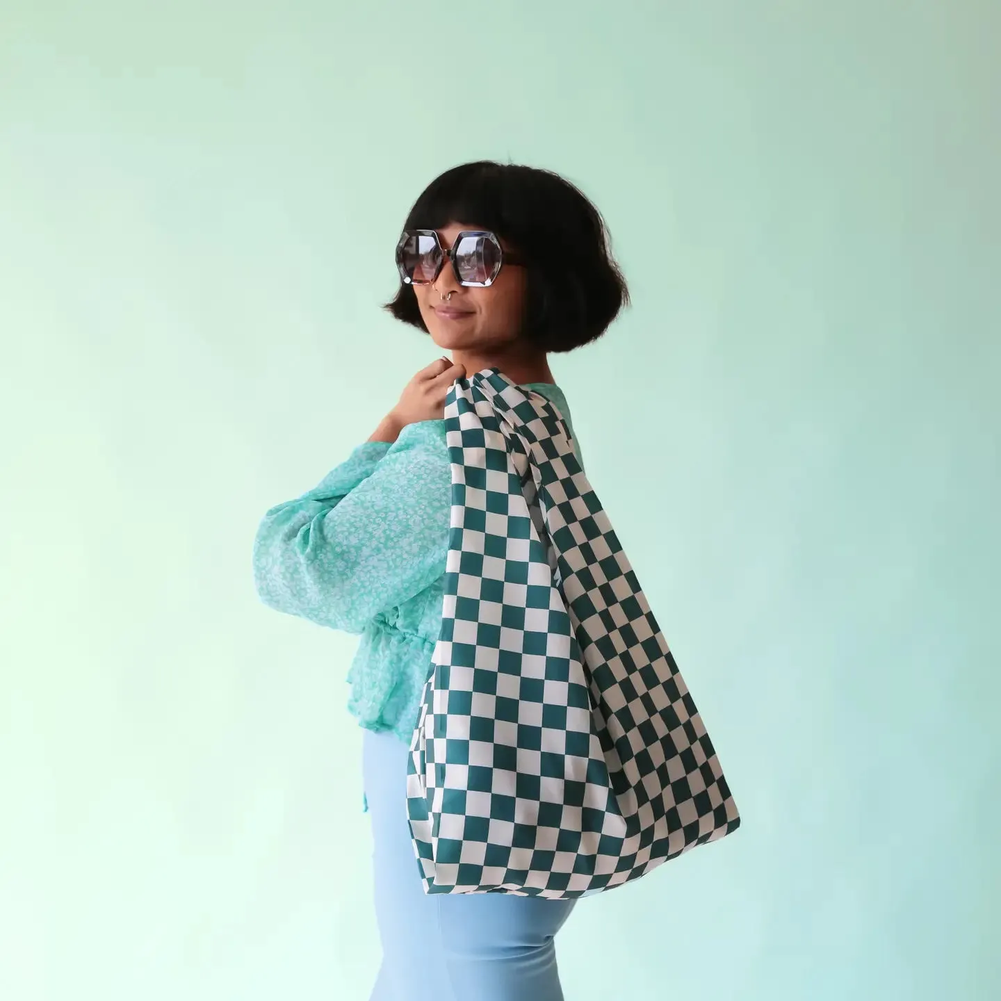 Aqua Check Reusable Bag by Sunshine Studios