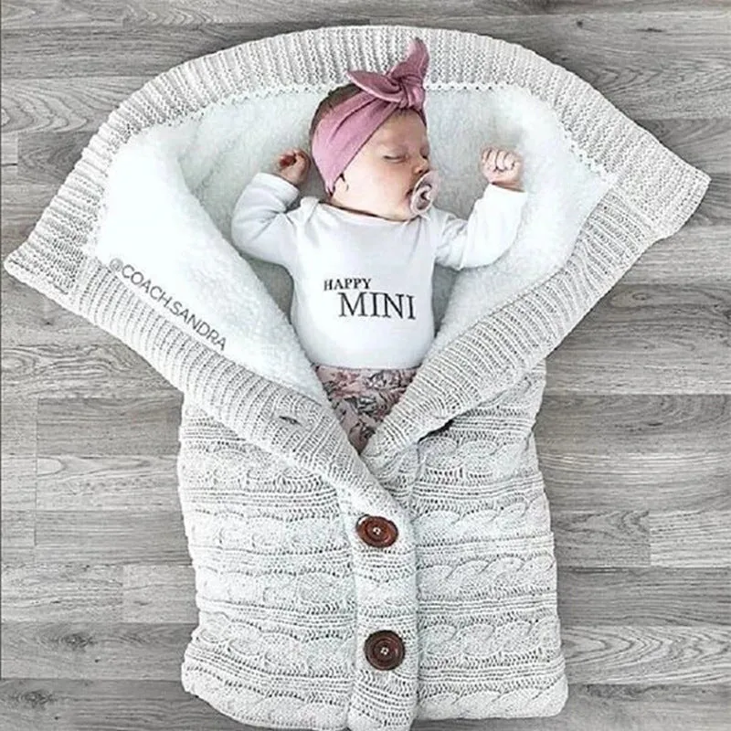 Baby Button Solid Knitted Padded Thickening Winter Sleeping Bag