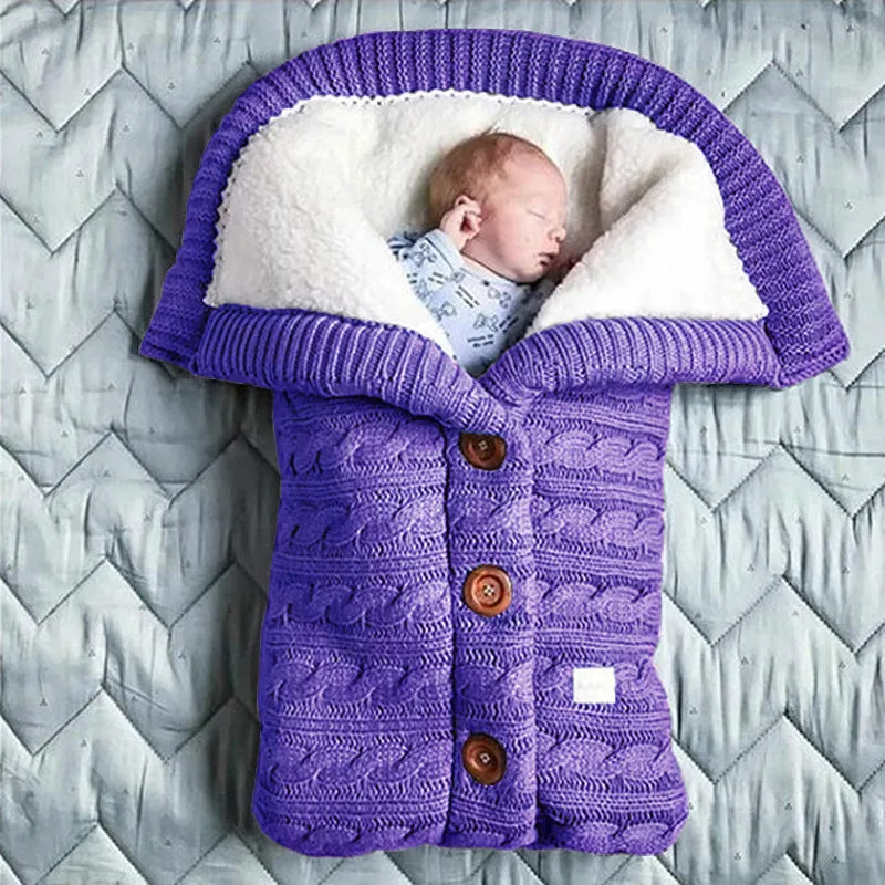 Baby Button Solid Knitted Padded Thickening Winter Sleeping Bag