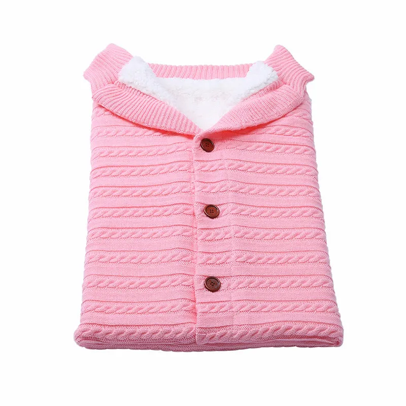 Baby Button Solid Knitted Padded Thickening Winter Sleeping Bag