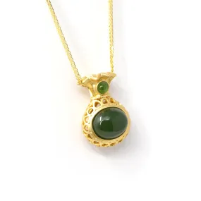 Baikalla? "Lucky Money Bag" Necklace Gold Plated Sterling Silver Natural Nephrite Jade Necklace