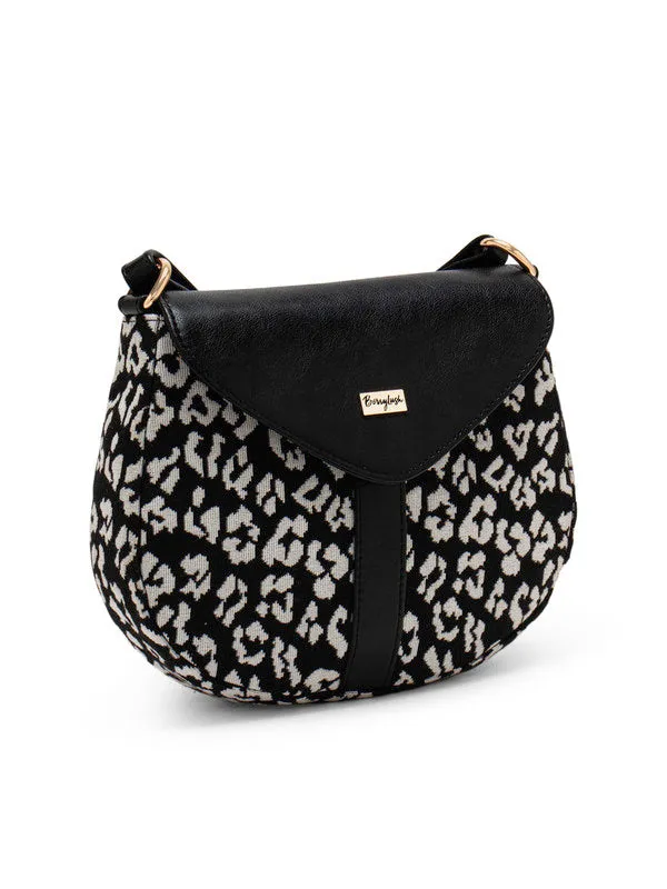 Berrylush Women Black & White Animal Printed Non-Detachable Strap Polyester Sling Bag