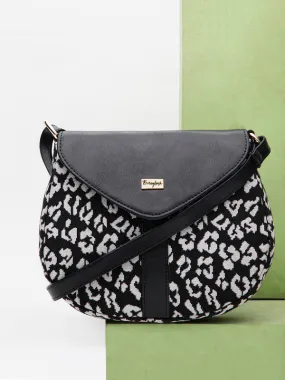 Berrylush Women Black & White Animal Printed Non-Detachable Strap Polyester Sling Bag