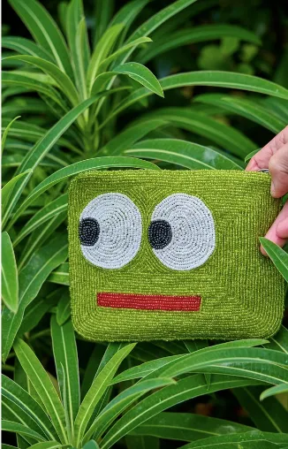 Big eyes bead mini clutch - Lime