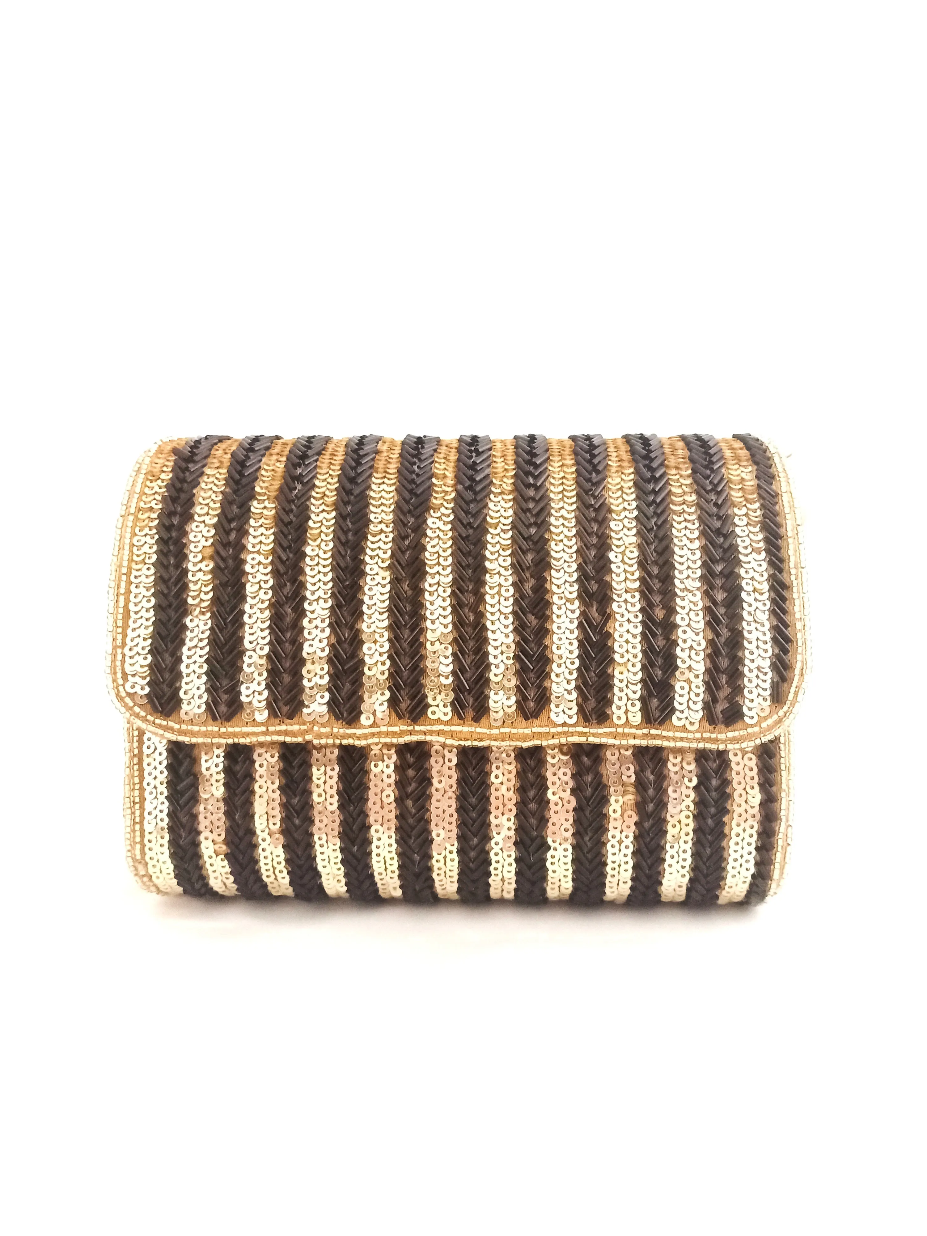 Black and Gold Flapover Clutch - Rent