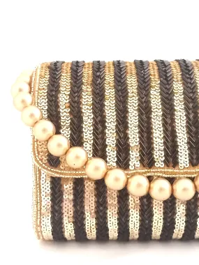 Black and Gold Flapover Clutch - Rent