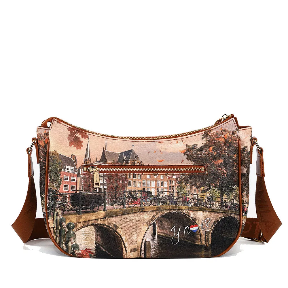 Borsa Donna Hobo Bag a Tracolla Y NOT YES-628 Stampa Autumn River