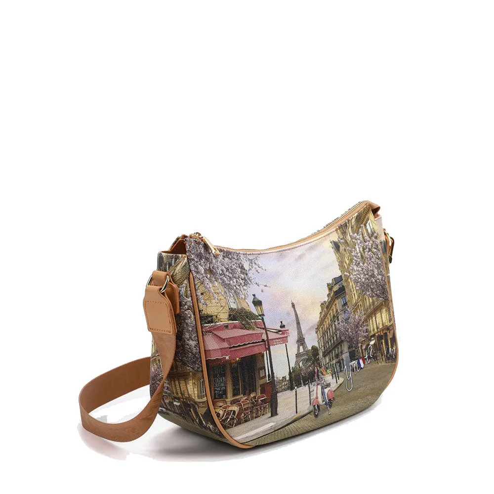 Borsa Donna Hobo Bag a Tracolla Y NOT YES-628 Stampa Velo Paris