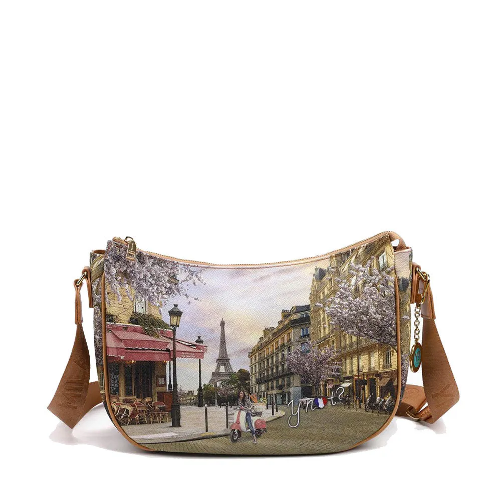 Borsa Donna Hobo Bag a Tracolla Y NOT YES-628 Stampa Velo Paris