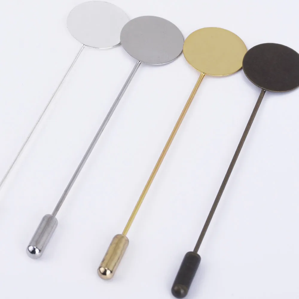 Brass Stick Pin Clutch Brooch 70mm Long With 15mm Base Setting Brooch Finding 50pcs