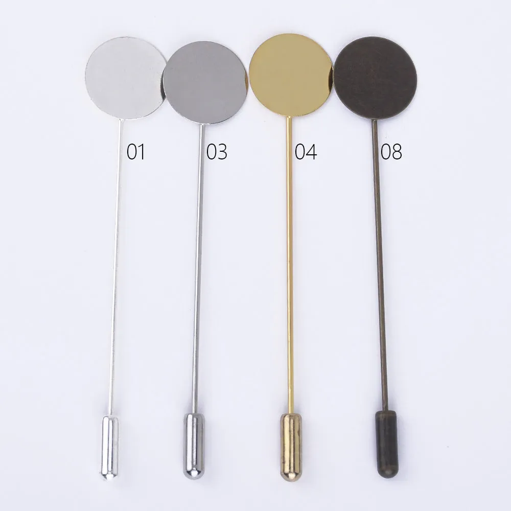 Brass Stick Pin Clutch Brooch 70mm Long With 15mm Base Setting Brooch Finding 50pcs