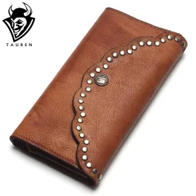 Brush Color Clutch Anchor Nail Genuine Leather Women Wallets