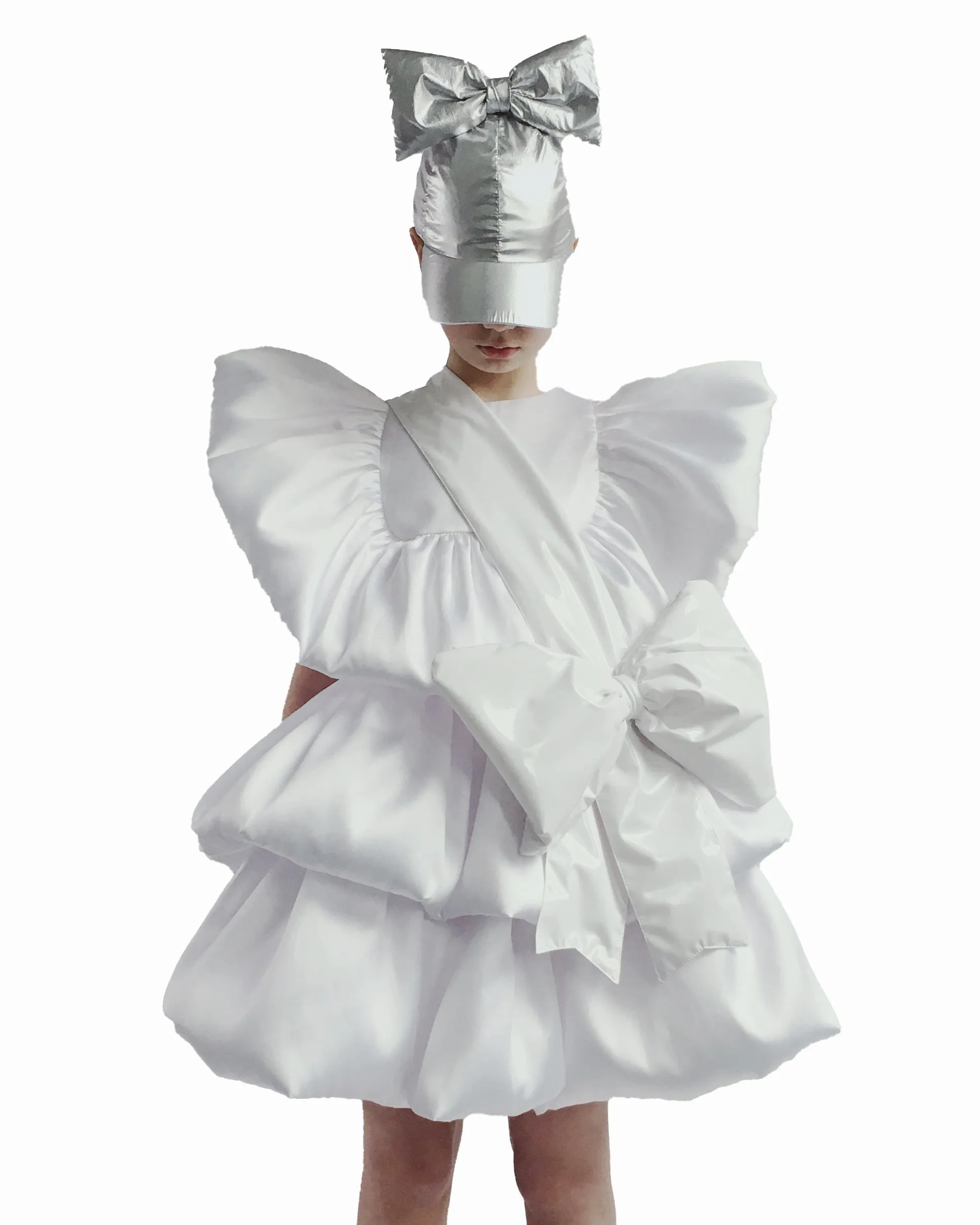 CAROLINE BOSMANS Miss(ed) Universe Short Sleeve Dress with Front Ruffle in White (bag sold separately)