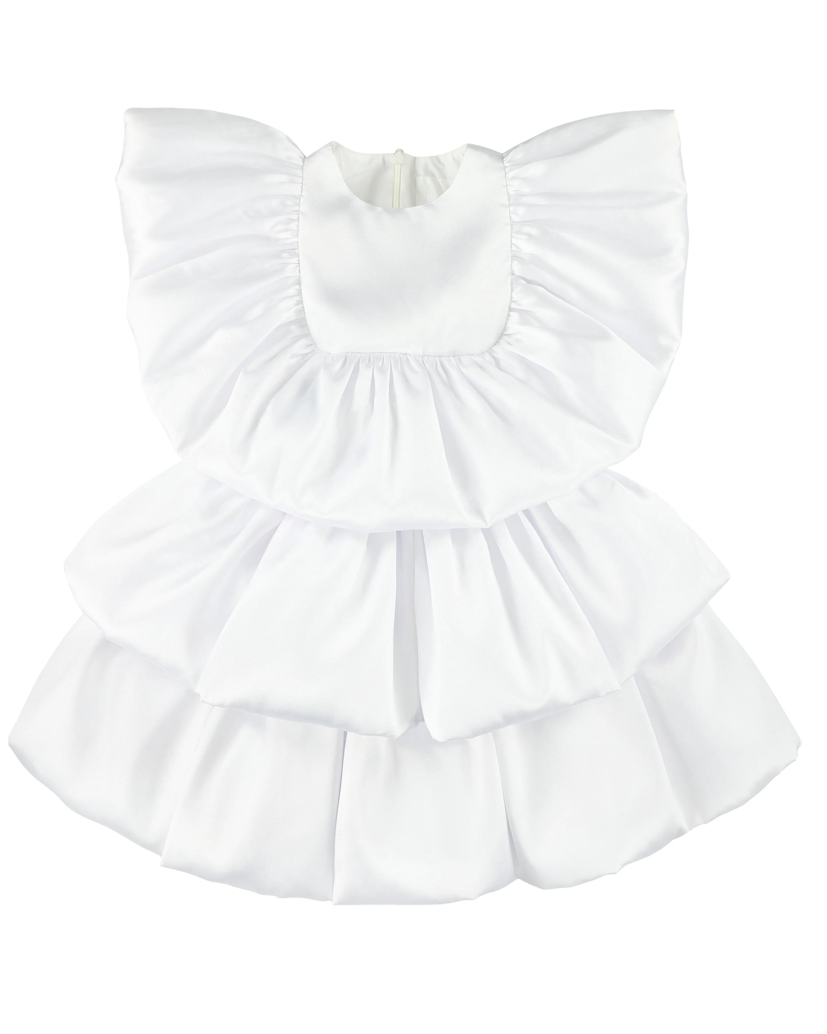 CAROLINE BOSMANS Miss(ed) Universe Short Sleeve Dress with Front Ruffle in White (bag sold separately)