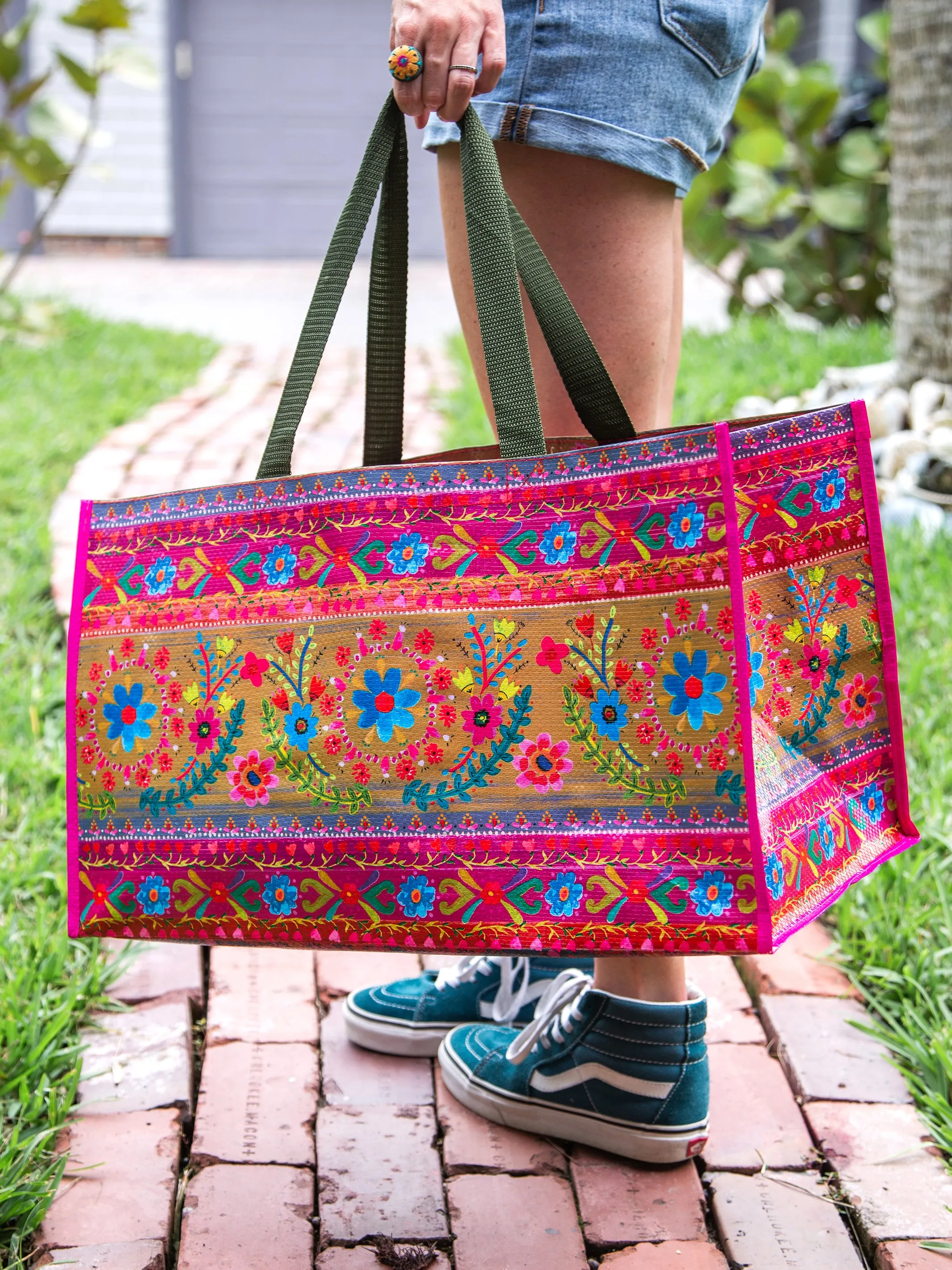 Carry All Tote Bag - Floral Border