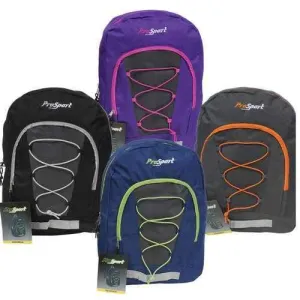 Case of [24] 17" Prosport Classic Bungee Backpack - 4 Assorted Colors