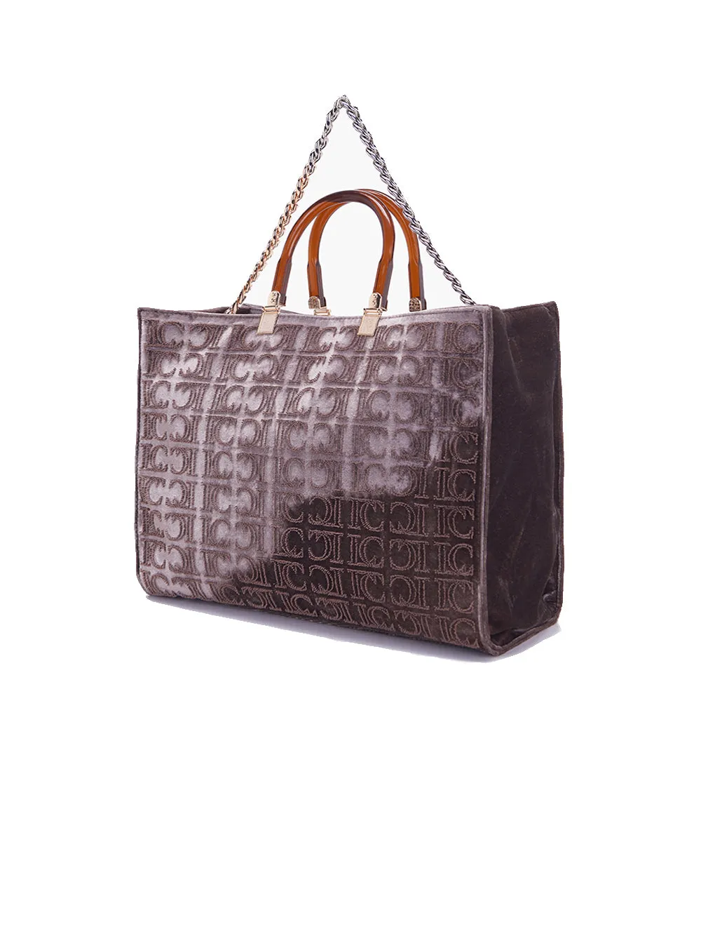 Cell Big Hand Bag Shopper Velvet - Taupe