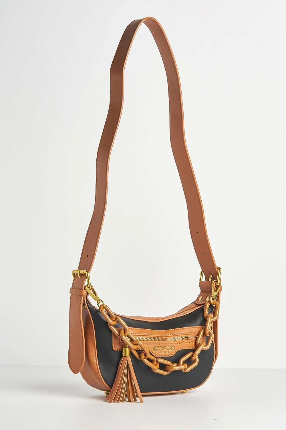 Cinna Horsebit Detail Cross Body Bag in Black