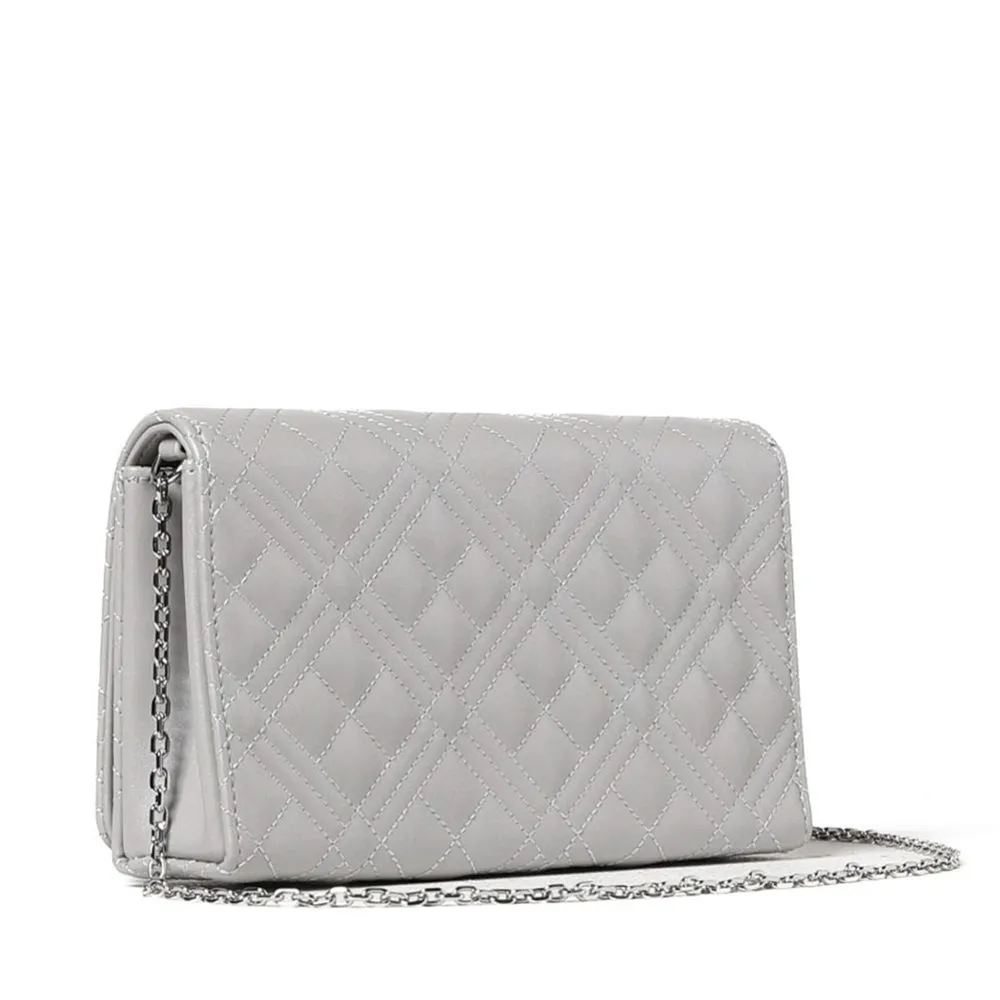 Clutch Donna con Tracolla LOVE MOSCHINO linea Shiny Quilted Argento Laminato