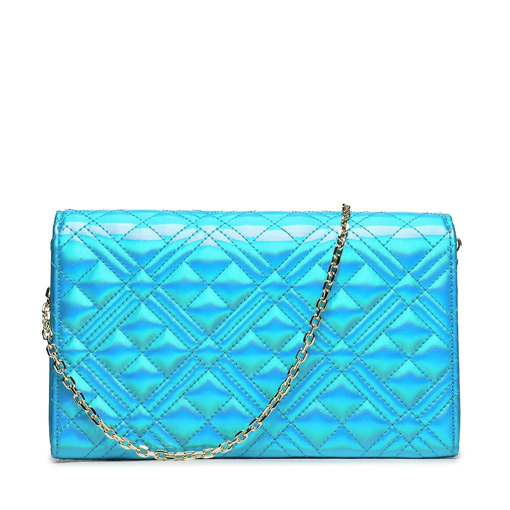 Clutch Donna con Tracolla LOVE MOSCHINO linea Shiny Quilted color Petrolio Laminato