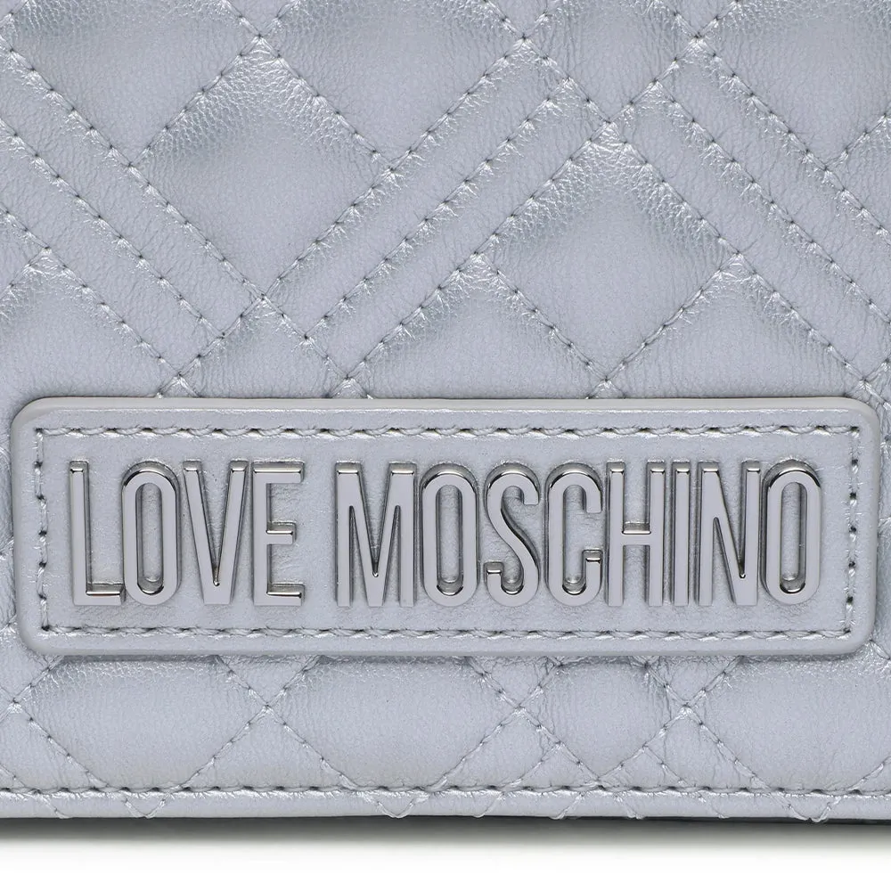 Clutch Donna con Tracolla LOVE MOSCHINO linea Shiny Quilted colore Argento