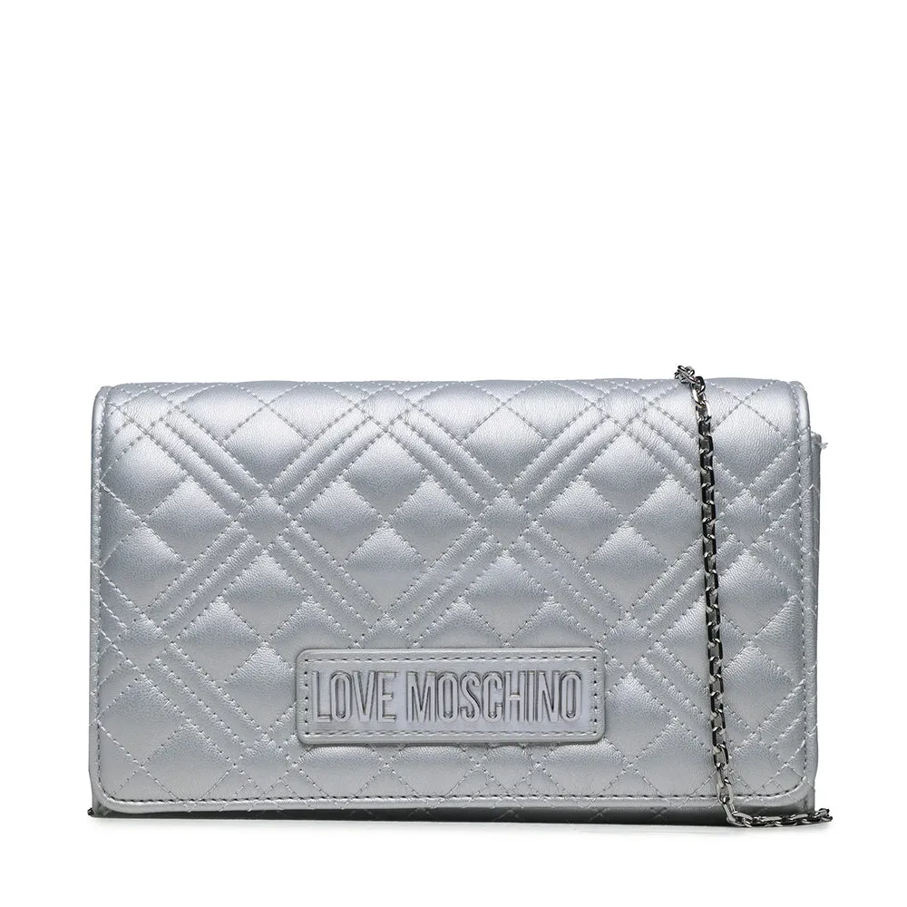 Clutch Donna con Tracolla LOVE MOSCHINO linea Shiny Quilted colore Argento