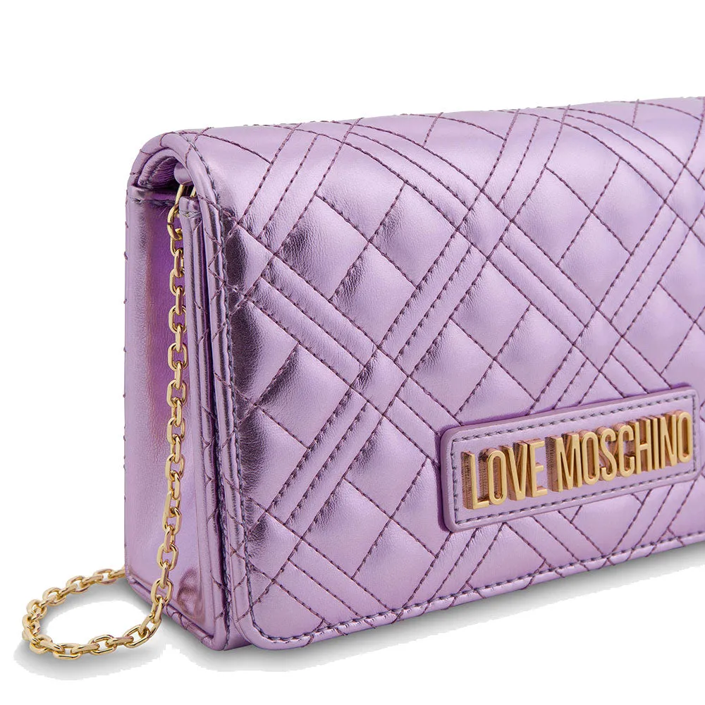 Clutch Donna con Tracolla LOVE MOSCHINO linea Shiny Quilted colore Lavanda Laminato