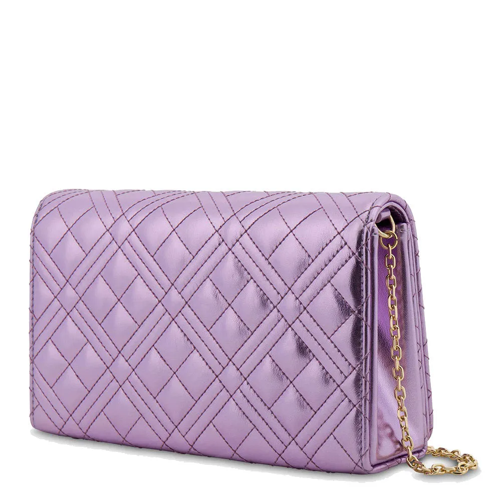 Clutch Donna con Tracolla LOVE MOSCHINO linea Shiny Quilted colore Lavanda Laminato