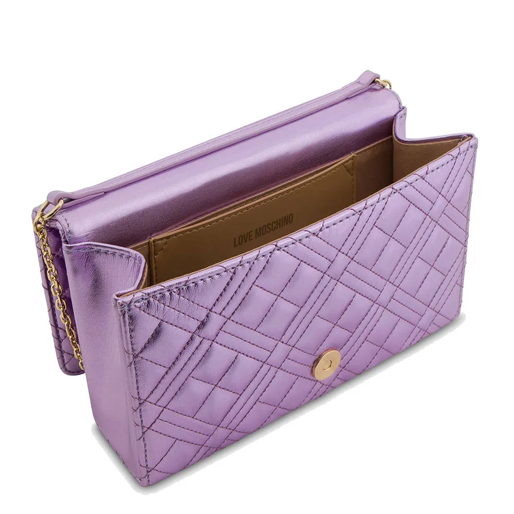 Clutch Donna con Tracolla LOVE MOSCHINO linea Shiny Quilted colore Lavanda Laminato