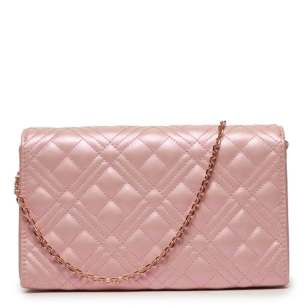 Clutch Donna con Tracolla LOVE MOSCHINO linea Shiny Quilted colore Rose Gold Laminato