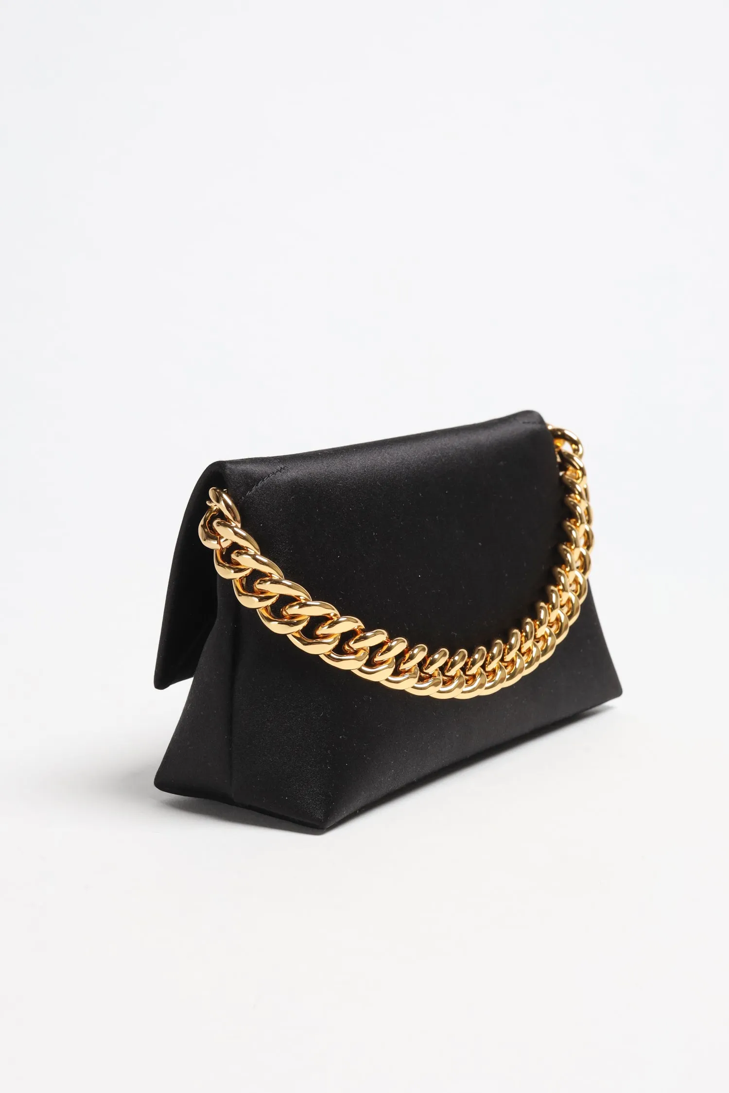 Clutch Satin Mini Chain in Schwarz