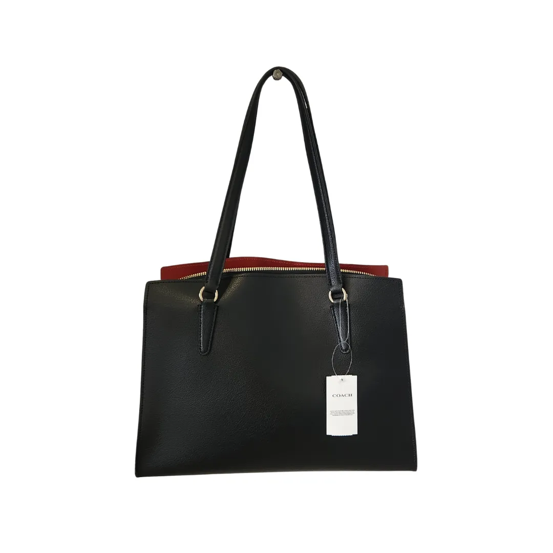 Coach Black & Red Leather Tatum Carryall Bag | Brand New |