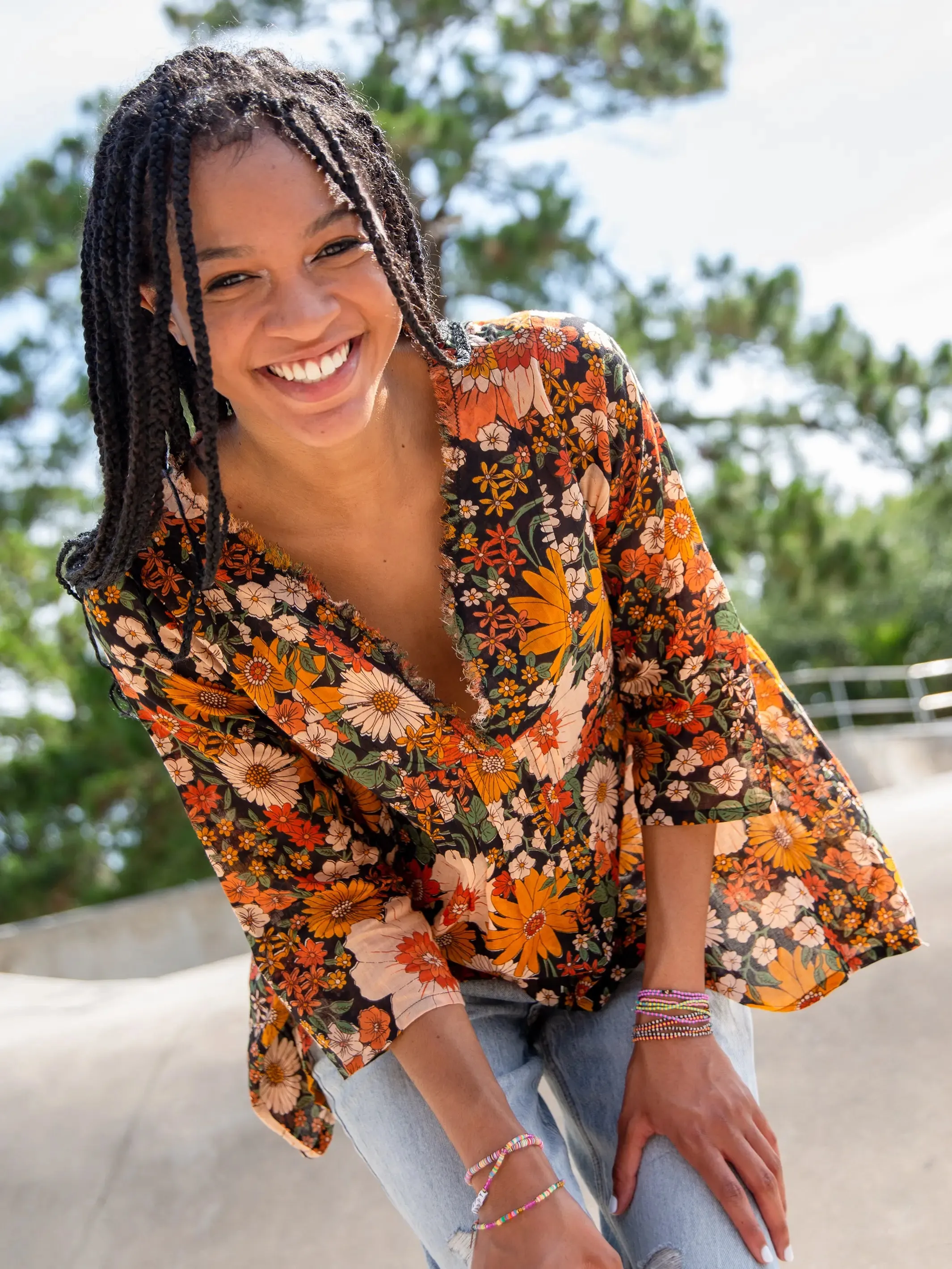 Cotton Tunic-In-A-Bag - Orange Floral