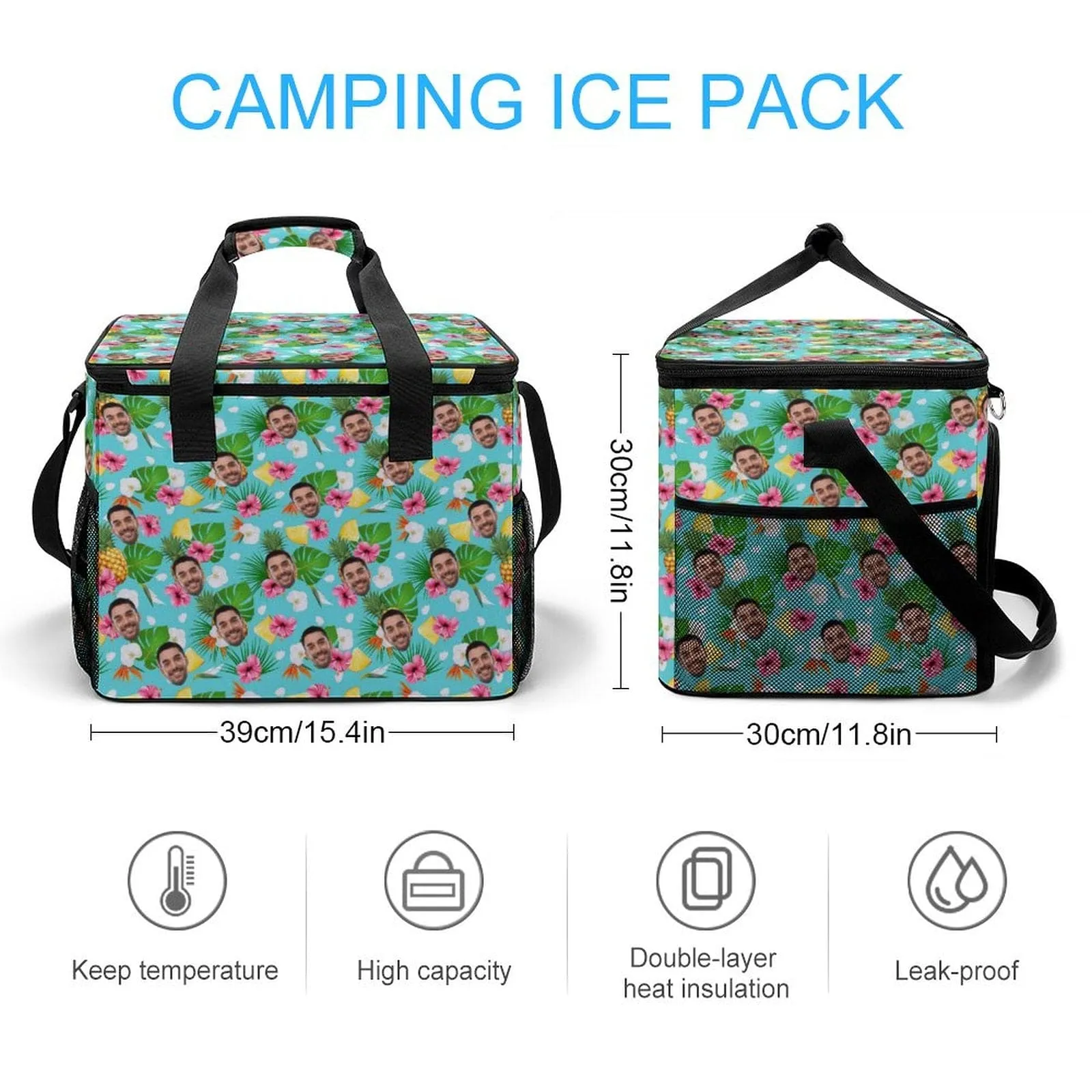 Custom Face Sky Blue Camping Ice Pack Insulated Lunch Bag